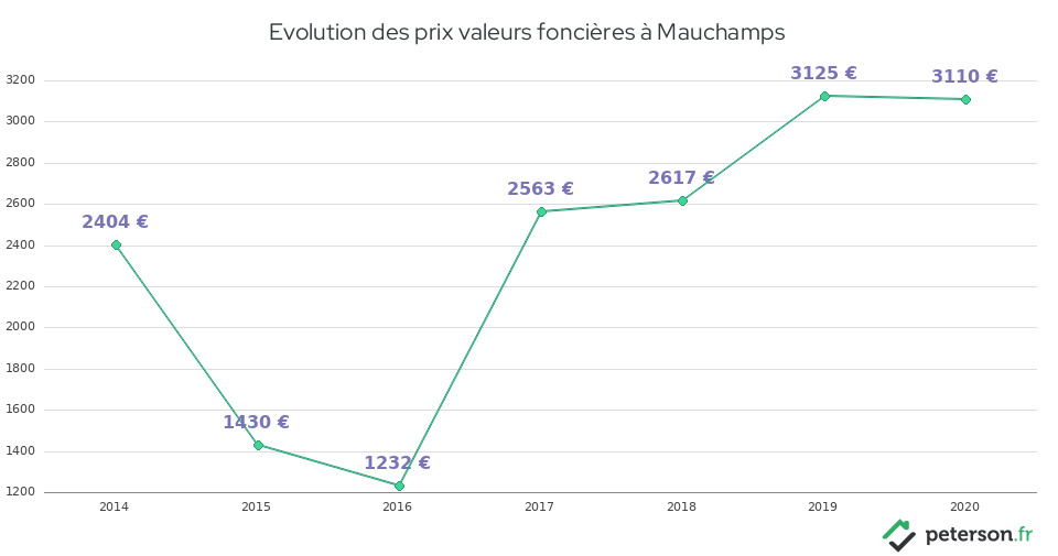 Evolution des prix valeurs foncières à Mauchamps